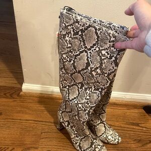 Zara Snakeskin Patterned Knee-High Boots - Black and Cream